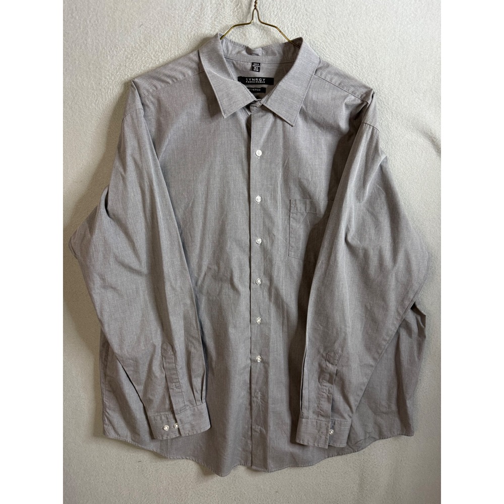 Synergy Performance Dress Shirt Men's 18.5 37/38 Stretch Button Up‎ Gray